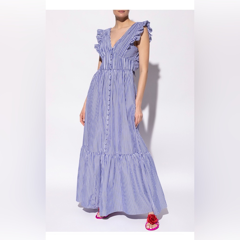 Self-Portrait Blue Striped Cotton Maxi Dress